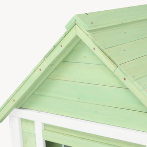 Casetta per bambini Kuoldsvin in legno di abete 144x102x90 cm Verde/Bianco [en.casa]