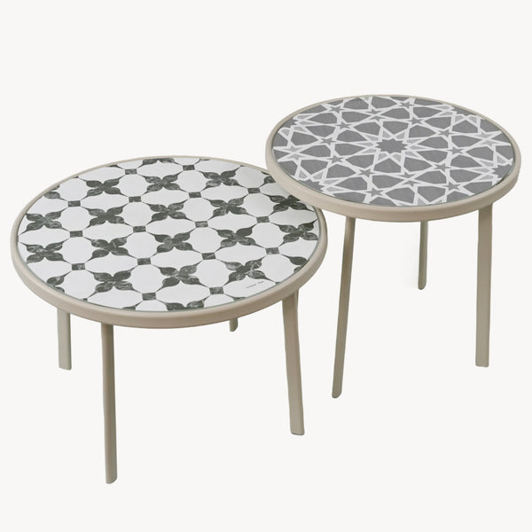 Tavolo da esterno Faeto 2 pz. Piano in vetro Champagne [casa.pro]