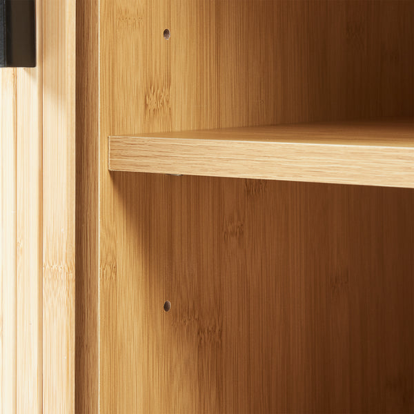 Comò Tvedestrand Portascarpe Mobile Contenitore a 2 Ante Scorrevoli in Bambù 100 x 40 x 80 cm - Naturale/Nero [en.casa]