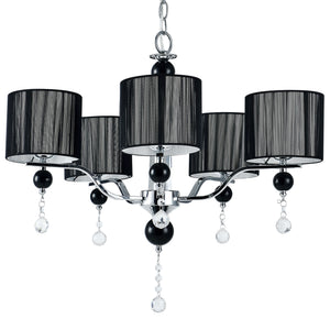 Lampadario con 5 Paralumi Cilindrici color Nero Lampada da Soffitto a 5 Bracci e Pendenti in Cristalli Artificiali - lux.pro