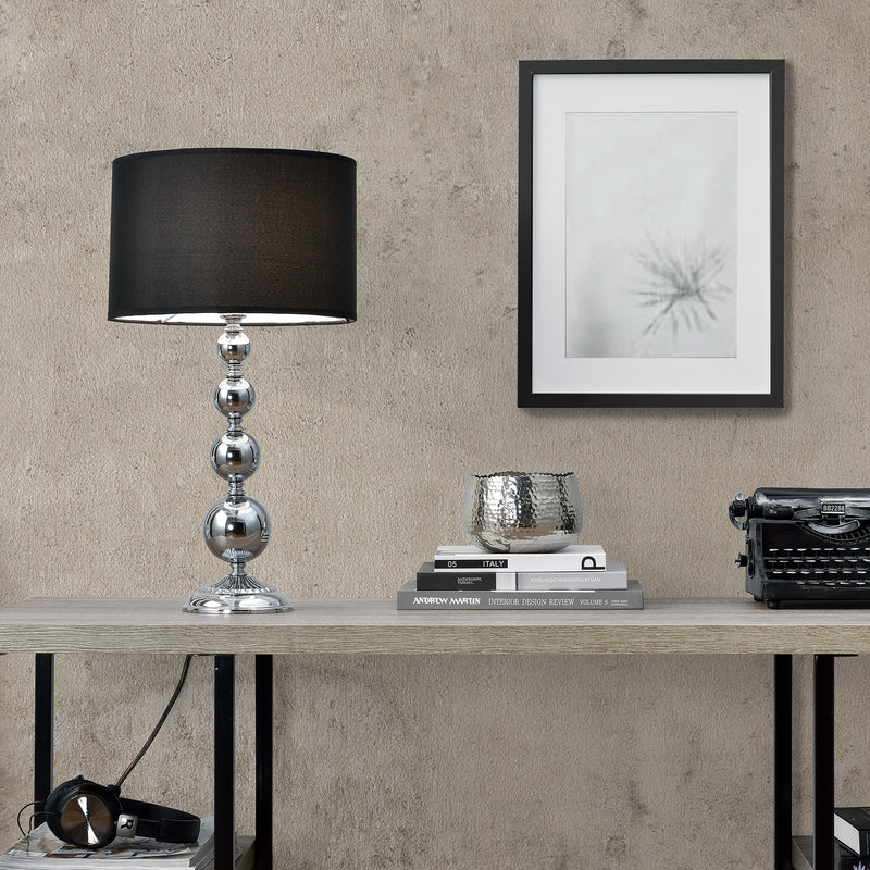 Schizzo in scala Lampada da Tavolo San Francisco Paralume Cilindrico e Stelo Decorativo - Nero/Cromato lux.pro