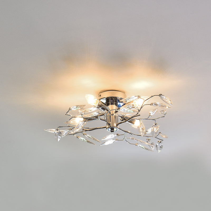 Schizzo in scala Plafoniera Moderna a 4 Bracci Lampada da Soffitto Senza Paralume Lampadario in Metallo con Cristalli Artificiali [lux.pro] 