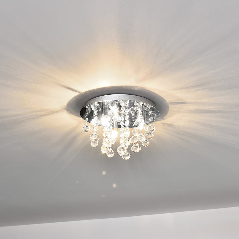 Schizzo in scala Plafoniera Rotonda Trio con 3 Fonti Luce e Cristalli Artificiali - Cromo/Argento lux.pro 
