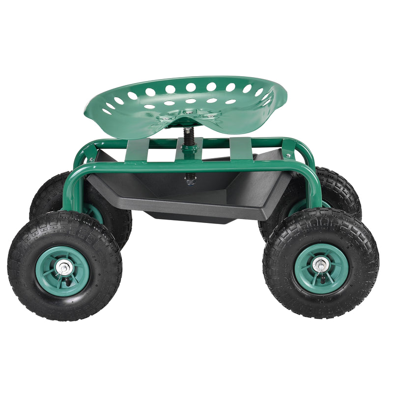 Schizzo in scala Sgabello su 4 Ruote per Giardinaggio con Seduta Regolabile in Altezza e Ripiano Portaattrezzi Scooter da Giardino - Verde / Nero [pro.tec] 