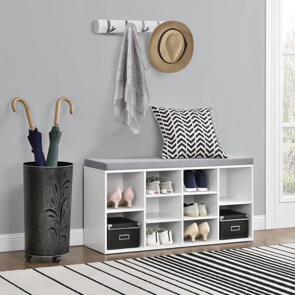 Scaffale per scarpe Ymir 103x30x48 cm 10 ripiani Panca Bianco/Grigio en.casa