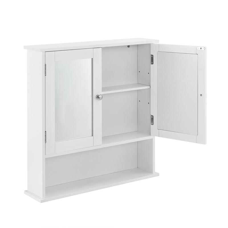Schizzo in scala Armadietto Pensile da Bagno con Ante a Specchio e Scomparto Aperto - Bianco [en.casa]