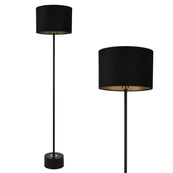 Lampada da Terra Alta 157 cm Piantana Dritta con Paralume Cilindrico Ø 35 cm in Tessuto Lampada a Stelo in Metallo - Nero - lux.pro