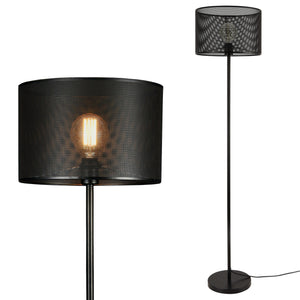 Lampada da Terra Alta 153 cm Piantana Dritta con Paralume Cilindrico Ø35 cm Superficie a Fori Lampada a Stelo in Metallo - Nero - lux.pro