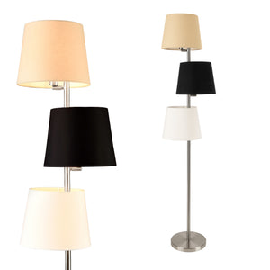 Lampada da Terra Alta 149 cm Piantana Dritta con Stelo in Metallo e 3 Paralumi Conici in Tessuto 3 Colori Diversi - lux.pro