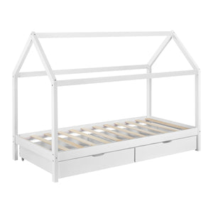 Lettino per bambini Lund 90x200 cm con cassetti Legno di pino Bianco en.casa