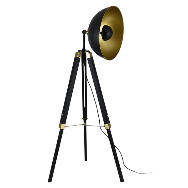 [lux.pro] Lampada da Terra, Piantana a Treppiede con Testa Girevole Lampada a Stelo in Stile Industriale E27 60W Paralume in Metallo - Base in Legno/Metallo - Nero/Ottone