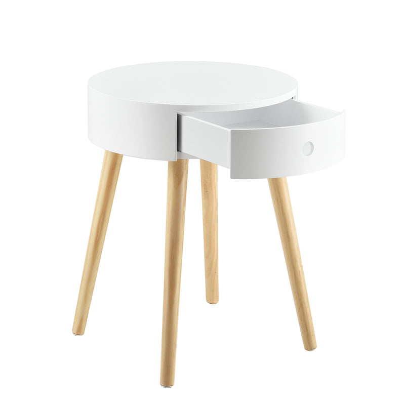 Schizzo in scala [en.casa] Comodino con Cassetto 50 x 38 x 38 cm Tavolino Rotondo Bianco Rustico