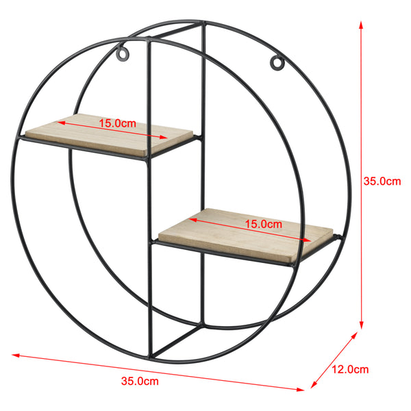 Mensola da parete Lily 35x12x35 cm design rotondo con 2 ripiani nero en.casa