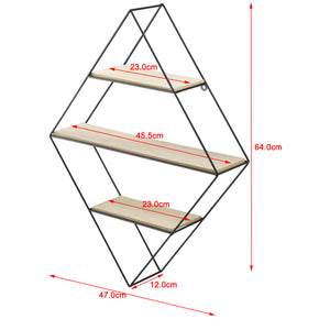 [en.casa] Mensola da Parete a Forma di Diamante a 3 Ripiani 47 x 12 x 64 cm Scaffale da Muro in Metallo e Legno Portaoggetti