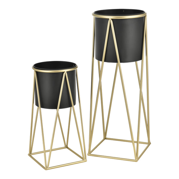 Set Lennik di 2 Supporti per Piante con Coprivaso in Metallo - Colore Rame / Nero [en.casa]