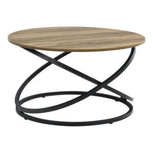 Tavolino da Salotto Dunedin con Piano Rotondo e Base Spirale - Effetto Legno / Nero [en.casa]