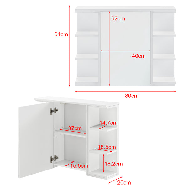 Armadietto da Muro Harstad per Bagno con Specchio Anta e Ripiani Laterali 64x80x20 cm - Bianco [en.casa]

