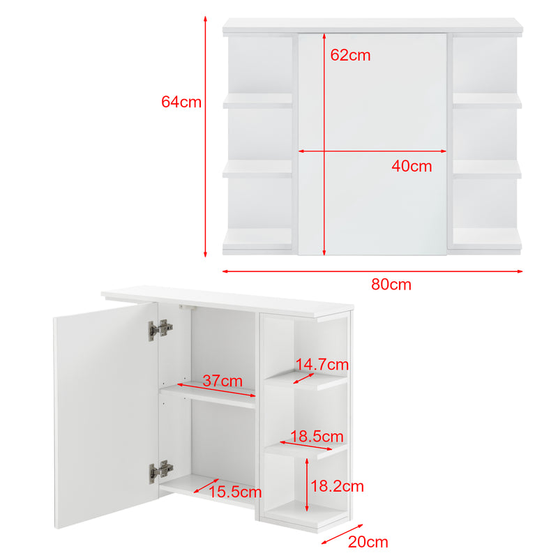 Schizzo in scala Armadietto da Muro Harstad per Bagno con Specchio Anta e Ripiani Laterali 64x80x20 cm - Bianco [en.casa]

