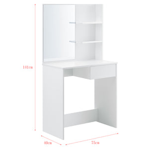 Toeletta Rustenburg 141x75x40 cm con specchio e cassetto Bianco en.casa