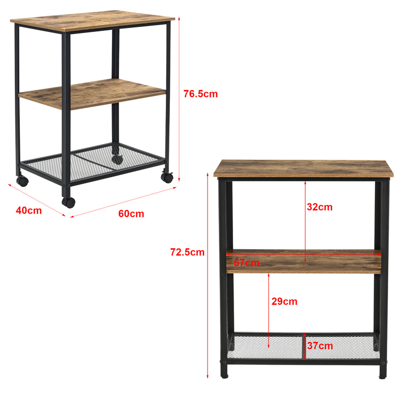 Schizzo in scala Carrello da Servizio Freiburg a 3 Piani con Ruote Rimovibili 77x60x40 cm - Nero / Color Legno Scuro [en.casa]