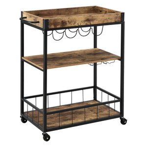 Carrello di Servizio con Vassoio Rimovibile e Ripiani in Color Legno Scuro Scaffale/Portavivande da Cucina/Mense con 4 Ruote Catering Ristorazione