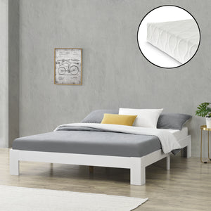 Letto in Legno di Pino con Materasso a Schiuma Fredda 90/100/120/140/160/180 x 200 cm Letto Singolo/Francese/Matrimoniale in Design Minimal - Vari Colori
