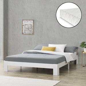 Letto in Legno di Pino con Materasso a Schiuma Fredda 90/100/120/140/160/180 x 200 cm Letto Singolo/Francese/Matrimoniale in Design Minimal - Vari Colori