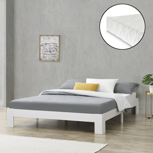 Letto in Legno di Pino con Materasso a Schiuma Fredda 90/100/120/140/160/180 x 200 cm Letto Singolo/Francese/Matrimoniale in Design Minimal - Vari Colori