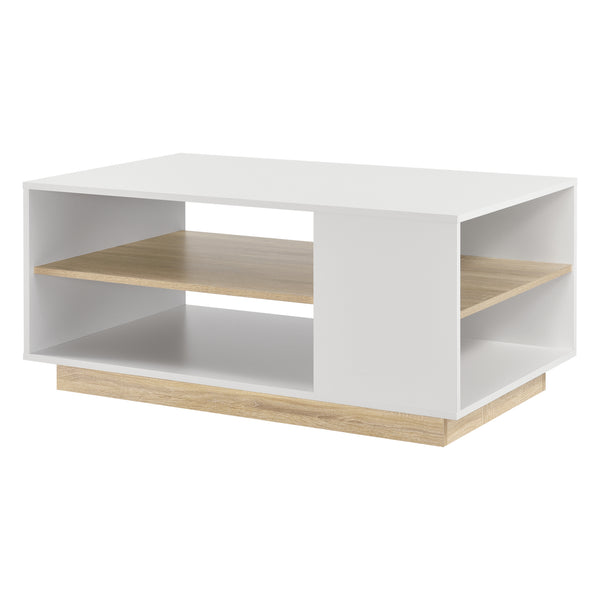 Tavolino Centrale Trelleborg da Salotto con Ripiano 100 x 60 x 46 cm - Bianco/Effetto Rovere [en.casa]