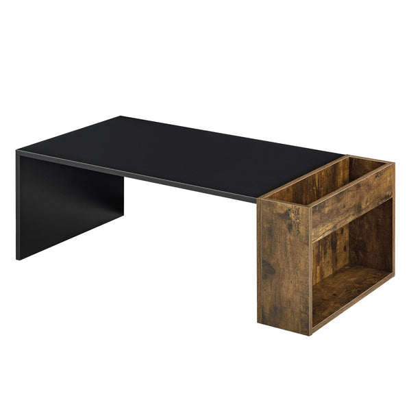 Tavolino da caffè/da Divano con Contenitore e Ripiano Laterali 34 x 95 x 50 cm Tavolo Basso da Salotto/Soggiorno in Forma Rettangolare - Nero/Rovere Scuro