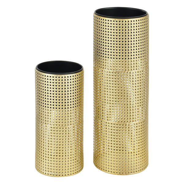 Set Lüttich di 2 Supporti per Piante con Coprivasi Portafiori in Metallo - Color Oro / Nero [en.casa]

