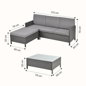 Set Mobili da Giardino Murcia in Polyrattan Tavolino Divano Pouf con Cuscini - Grigio [en.casa]