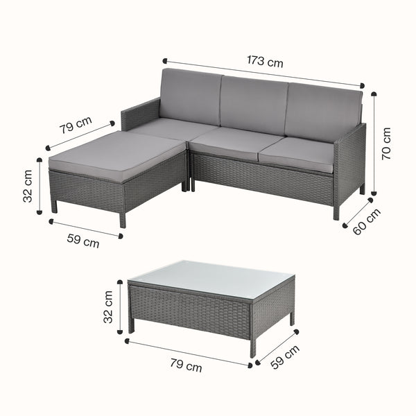 Set Mobili da Giardino Murcia in Polyrattan Tavolino Divano Pouf con Cuscini - Grigio [en.casa]