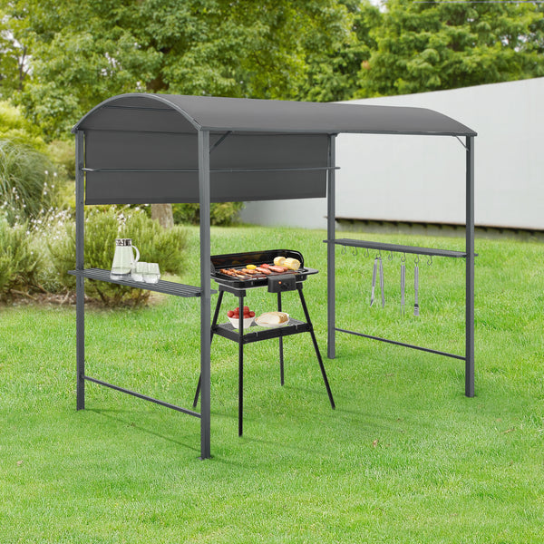 Gazebo per Barbecue Pyrgos con 2 Ripiani 215 x 220 x 140 cm - Grigio Scuro [en.casa]