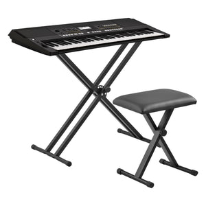 Set Composto di Supporto per Tastiera Musicale e Panca Imbottita in Similpelle, Costruzione Pieghevole e Regolabile in Altezza, Telaio in Ferro con Gomma Antiscivolo - Nero