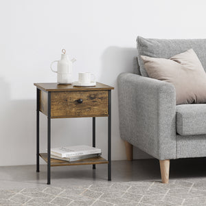 Comodino con Cassetto e Ripiano Portaoggetti (AxLaxP): 55 x 40 x 40 cm Tavolino da Divano su Telaio in Metallo Tavolo Basso da Salotto/Soggiorno/Camera da Letto - Effetto Legno Scuro