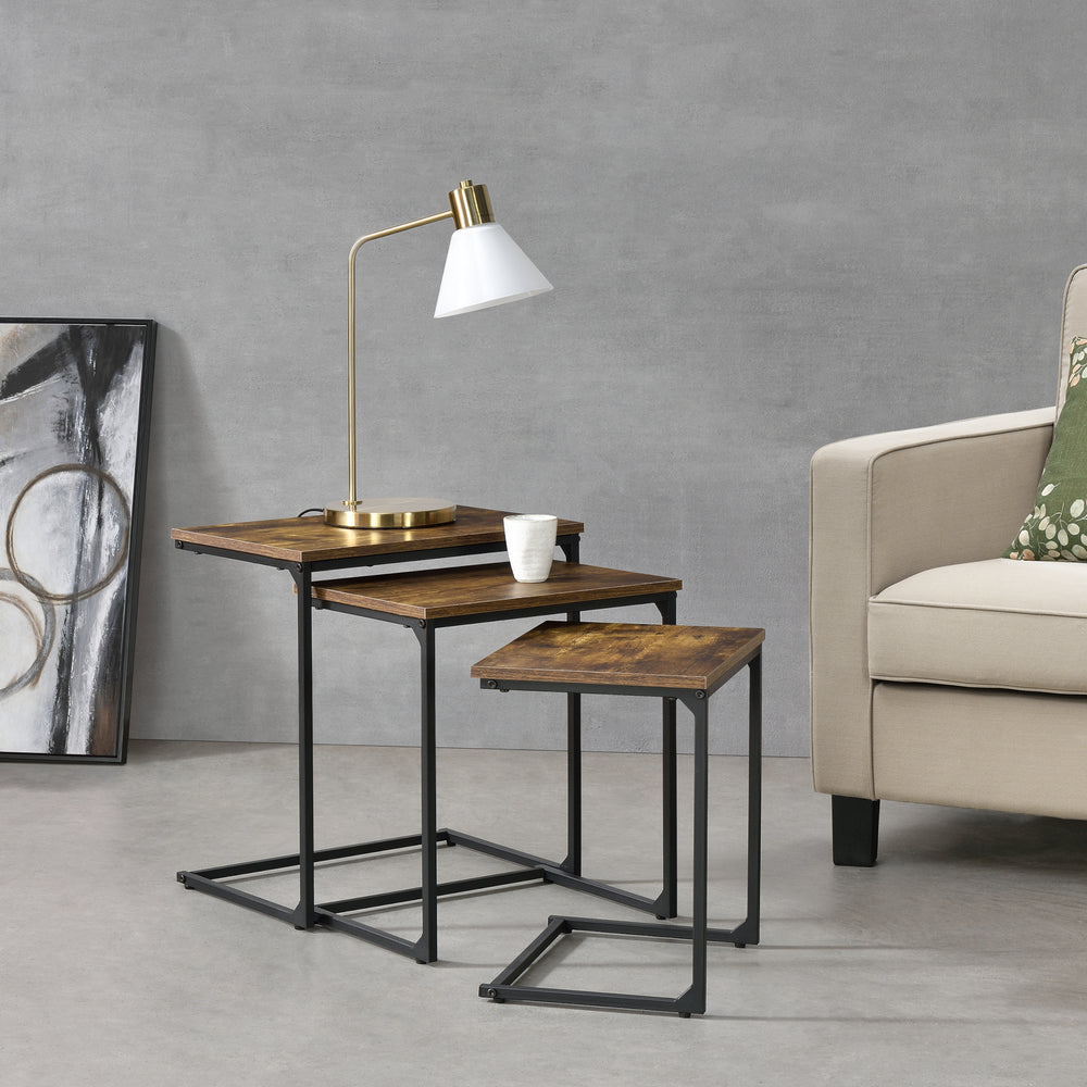 Set di tavolini Tjörn set da 3 pezzi tonalità legno scuro [en.casa]