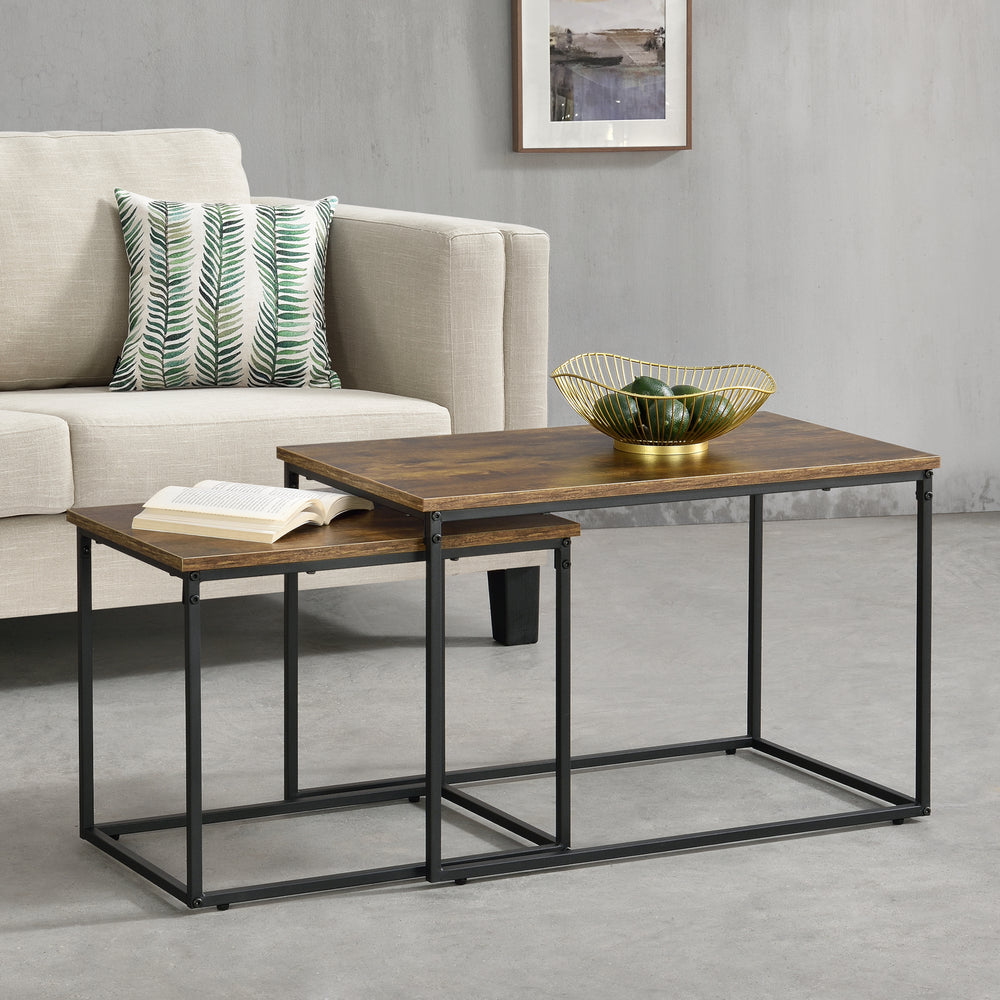 Couchtischset Härnösand 2er Set Dunkler Holzton [en.casa] - premiumXL