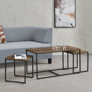 Set di 3 Tavolini da Salotto Haparanda Forma di Cubo/Rettangolare - Color Legno Scuro/Nero [en.casa]