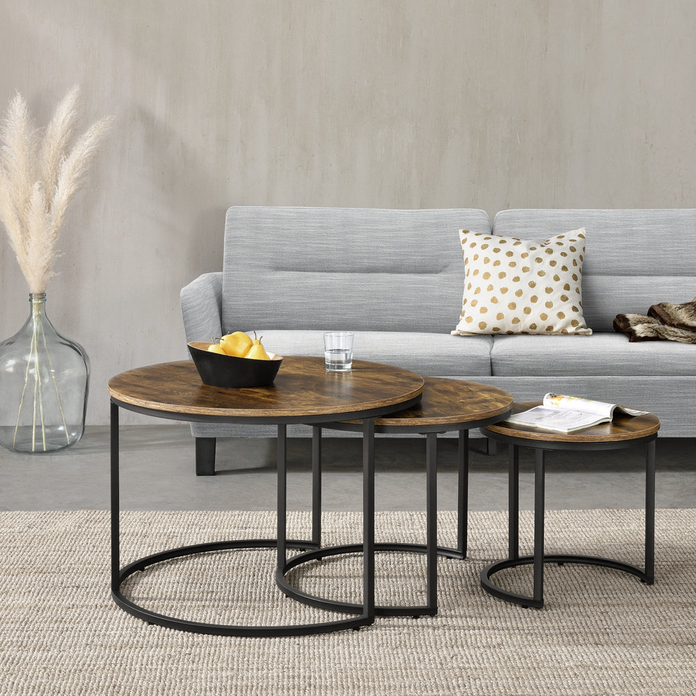 Couchtischset Arvidsjaur 3er Set Dunkler Holzton [en.casa] - premiumXL