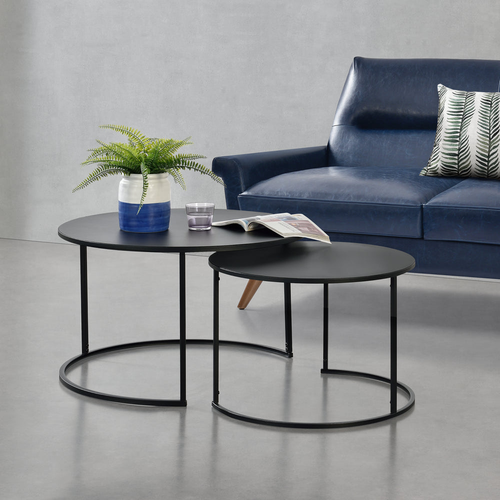 Couchtischset Korenica 2er - Set max. 20 - 20 kg Rund Schwarz [en.casa] - premiumXL