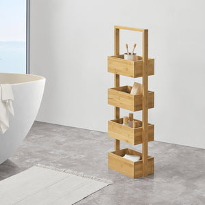 Scaffale da bagno Bardu con 4 scomparti 28x16x88cm bambù [en.casa]