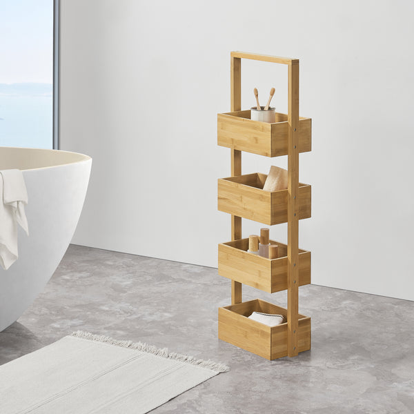 Scaffale da bagno Bardu con 4 scomparti 28x16x88cm bambù [en.casa]