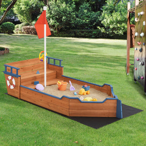 Sandbox Mestia con aspetto di nave pirata 136x193x94cm Legno Naturale [en.casa]