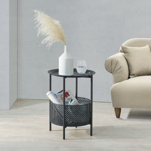 Tavolino laterale Kruibeke 46x35cm con cestino Nero [en.casa]