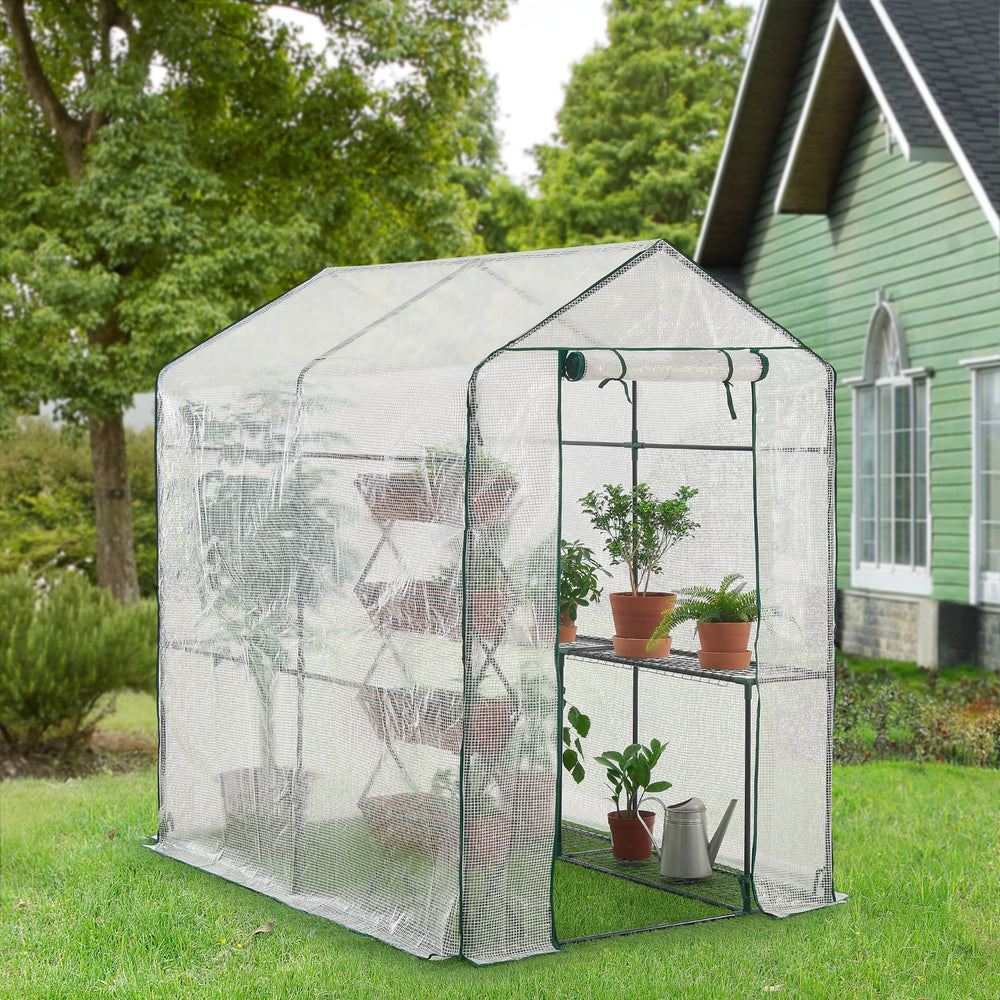 Gewächshaus Oosterhout mit Ablagen 120x186x190cm Transparent [en.casa] - premiumXL