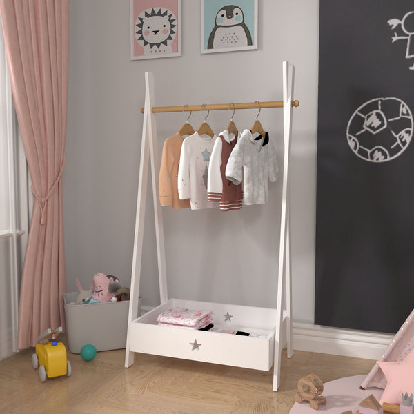 Guardaroba per bambini Laxe 126x73x43 cm Bianco/Naturale [en.casa]