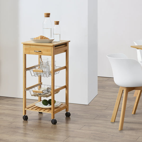Carrello da cucina in bambù Stenungsund con cassetto 76x36x36cm [en.casa]