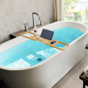 Mensola Allungabile per Vasca da Bagno 'Orivesi' Vassoio in Bambù con Porta Tablet, Porta Cellulare, Porta Calice [en.casa] 