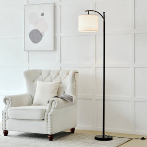 Lampada da Terra 'Coventry' Piantana in Metallo Nero con Paralume in Tessuto Beige [lux.pro]